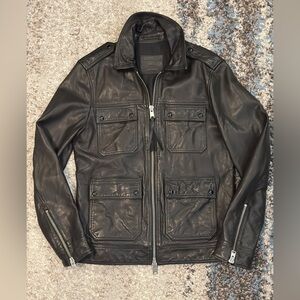 All Saints Black Leather Military Jacket